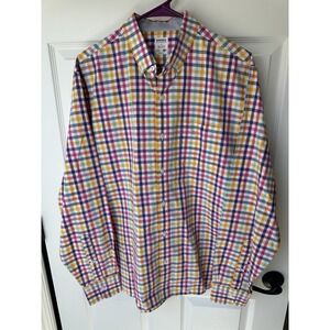 Bonobos Mens Dress Shirt Large Pink Purple Yellow Check‎ Casual Long Sleeve L